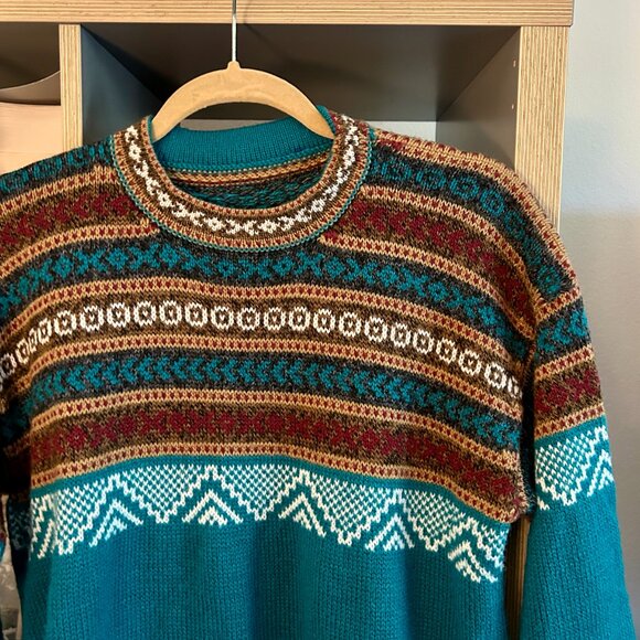 Vintage Oversized Teal Grandpa Slouchy Pullover Sweater - Picture 3 of 8